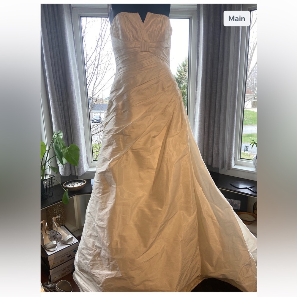 Pronovias Ivory Taffeta Strapless Rouched Gown